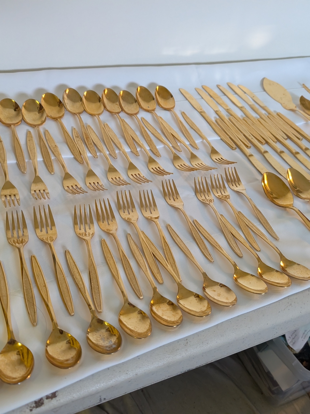 Vintage Golden Flatware Set Stainless Japan Mid Century 60+ Pc - Picture 2 of 4